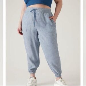 Athleta Retreat Linen Jogger Pants Plus Size 18 Pull On Elastic Waist